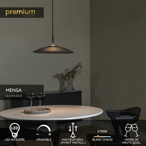 Lucide MENGA - Suspension - Ø 40 cm - LED Dim. - 1x11W 2700K - Fumé | Premium - USP
